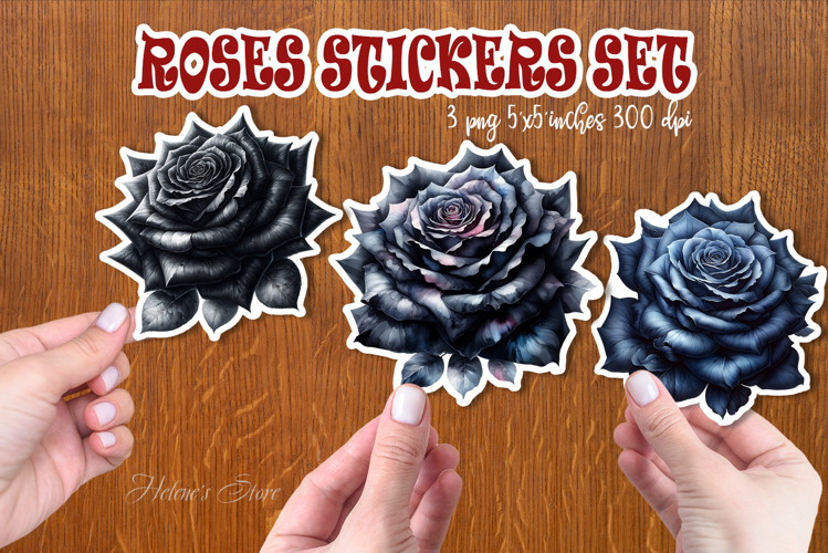 Watercolor rose flower printables stickers | Black roses png