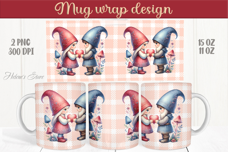 Cute gnomes with heart Mug wrap sublimation | Valentines day