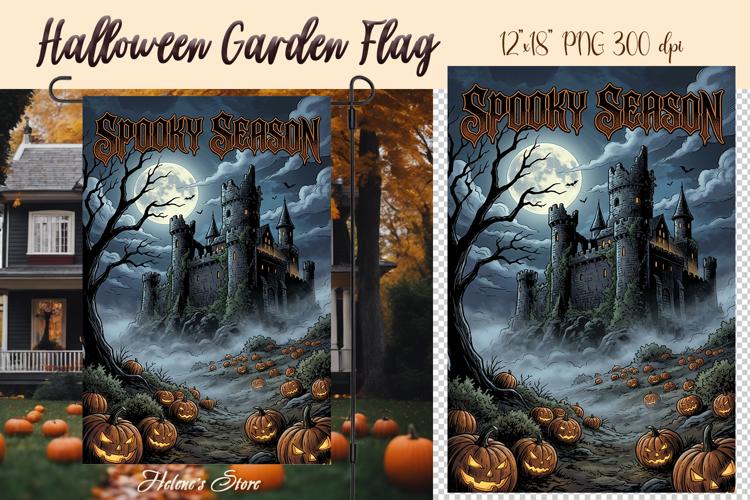Haunted house sublimation design PNG| Halloween Garden Flag