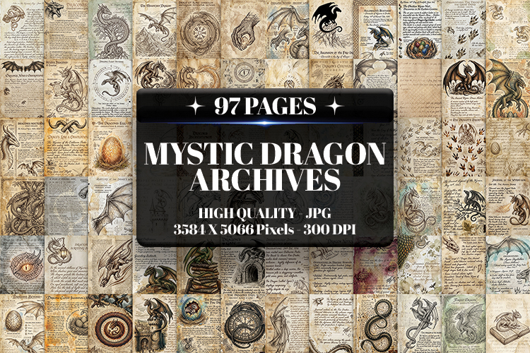 Mystic Dragon Vintage Digital Paper | Journal JPG