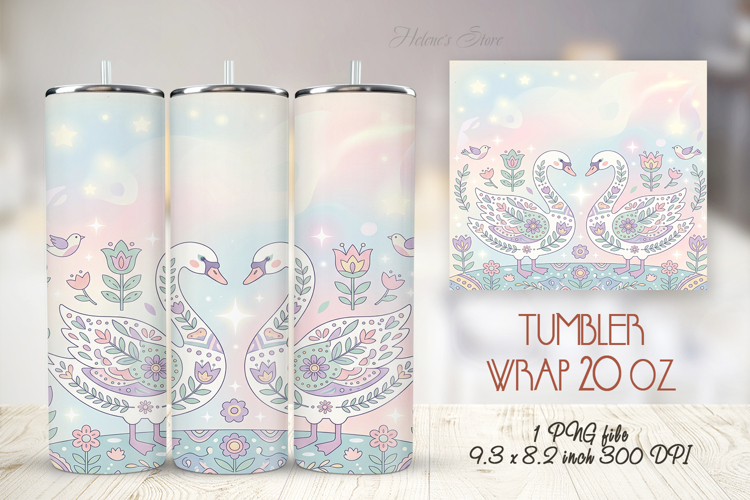 Pastel pair of white swans straight tumbler 20oz wrap design
