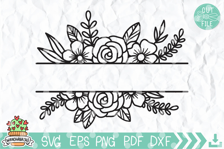 Split Floral Frame Svg