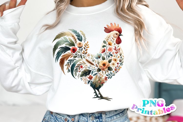 Floral Rooster PNG