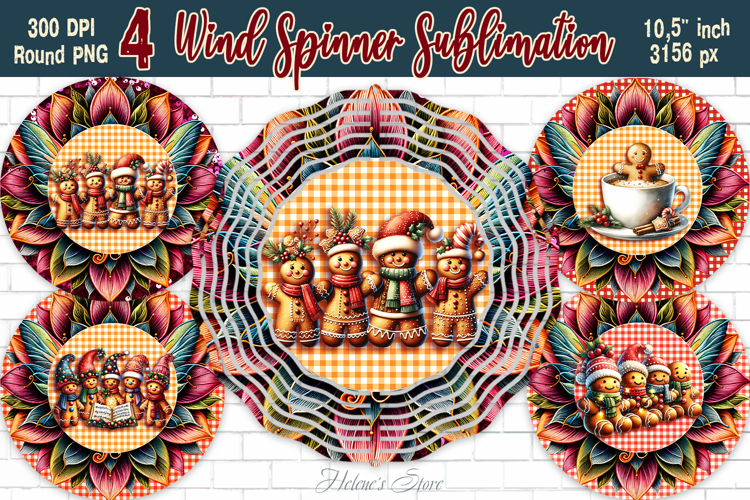 Christmas gingerbread Wind Spinner wrap sublimation designs