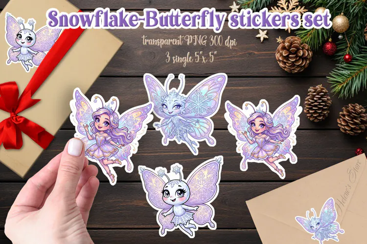 Snowflake Butterfly gifts stickers | Merry Christmas designs