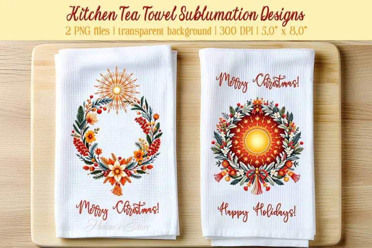 Christmas boho sublimation kitchen tea towel png |Dish towel