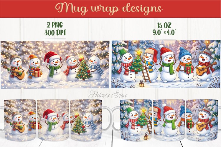 Christmas mug wrap png| Cute snowmen mug sublimation designs example image 1