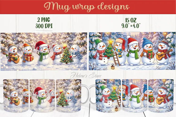 Christmas mug wrap png| Cute snowmen mug sublimation designs