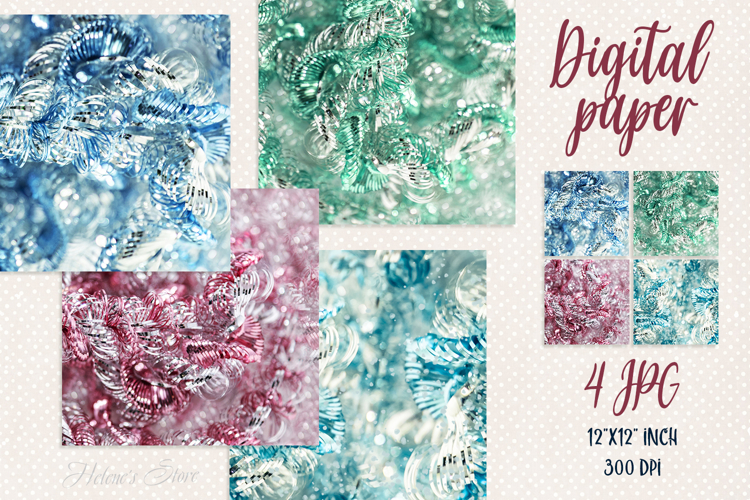 Christmas tree tinsel glitter digital papers | Scrap booking