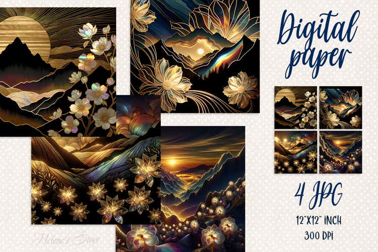 Sunset mountains digital paper |Camping design scrap booking