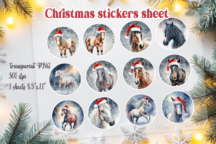Christmas farm printables stickers sheet |Cute winter horses
