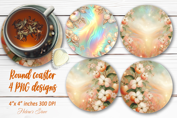 Tropical fruits pattern gold pearl round coaster designs