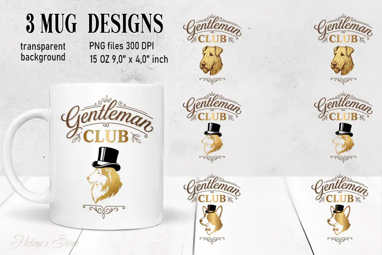 Gentlemen Club Dog mug wrap sublimation 15 oz |British Style