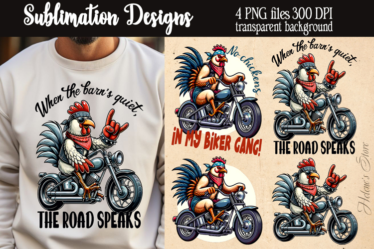 Funny Sarcastic quotes Retro biker rooster PNG Sublimation example image 1