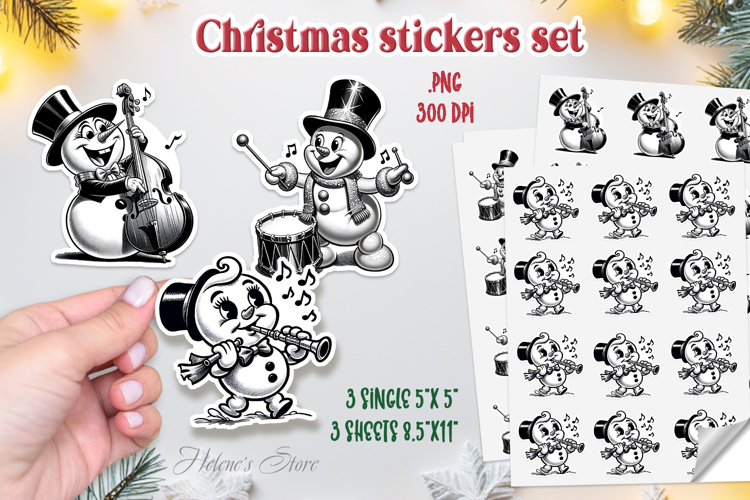 Christmas snowman printables stickers | Music sticker png