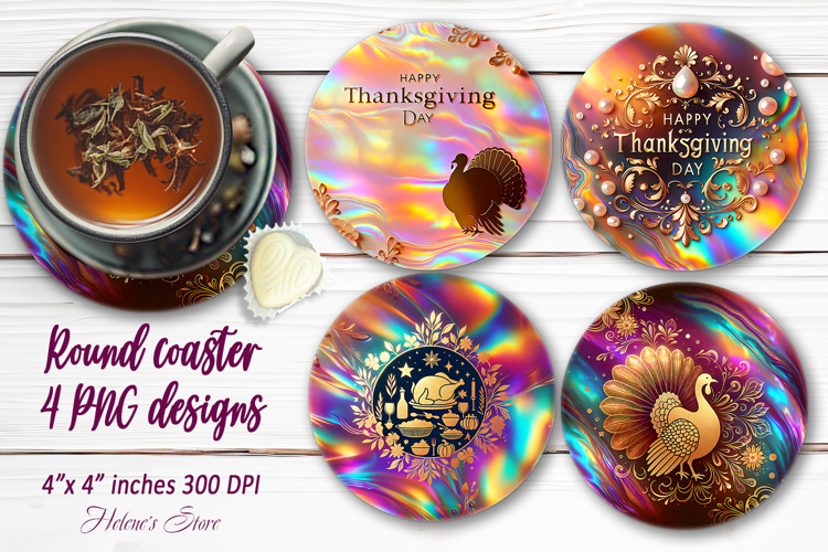 Happy Thanksgiving day round coaster sublimation designs
