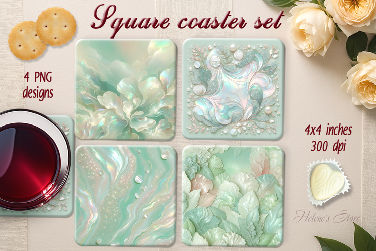 Pastel green abstract square coaster sublimation png