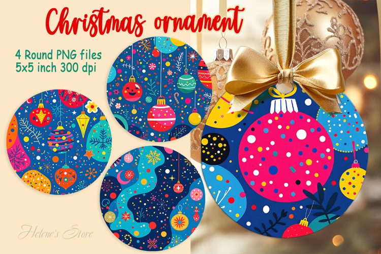 Bright Merry Christmas ornament sublimation designs PNG