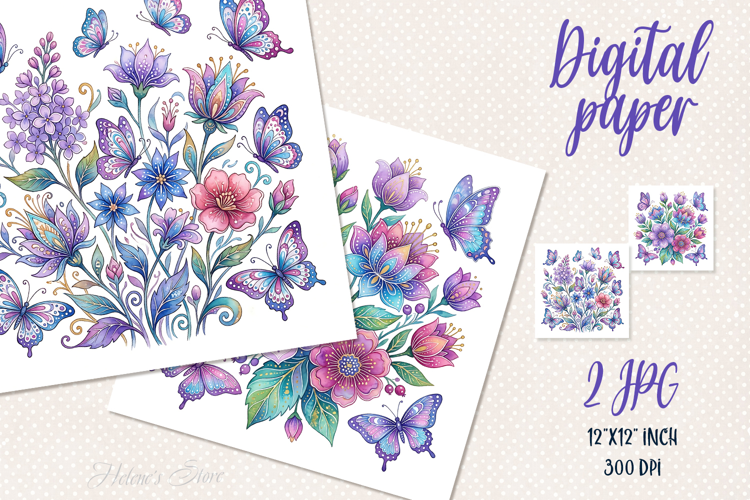 Whimsical flowers digital papers jpeg |Floral Scrap booking