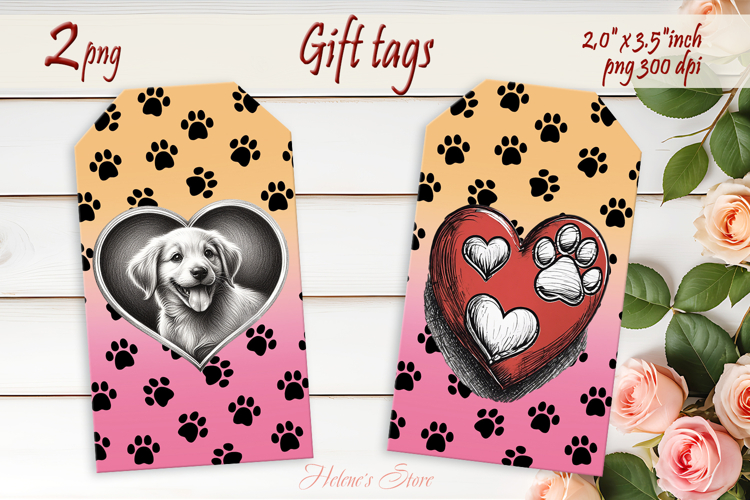 Lover dog paw Gift Tags| Scetch heart labels| Pets label png