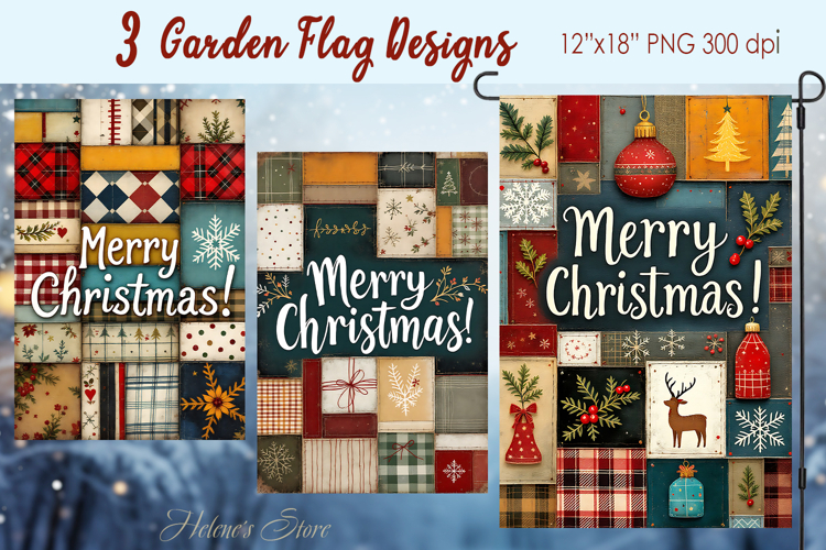 Merry Christmas Patchwork Garden Flag Sublimation design png