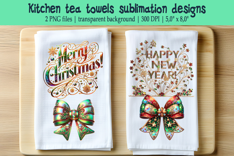 Christmas Coquette bows sublimation kitchen tea towel png