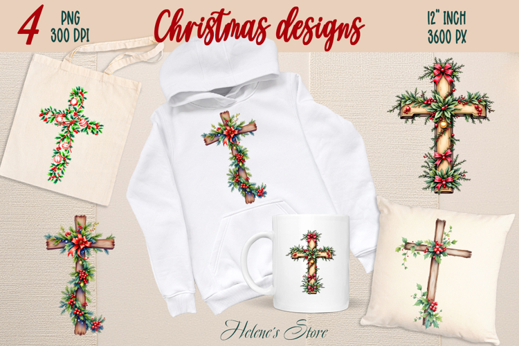 Watercolor Christmas Ornament Jesus Cross t shirt design png