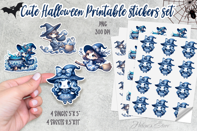 Cute blue Halloween Stickers Printable | Spooky sticker PNG
