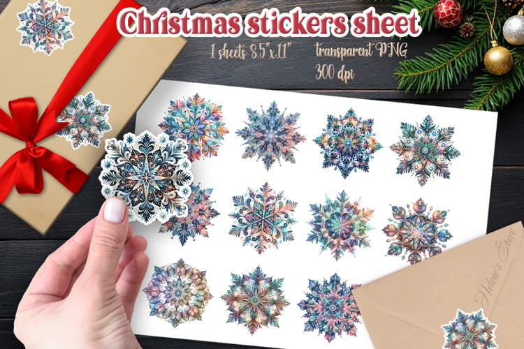 Christmas snowflakes printables stickers sheet|Snowflake png