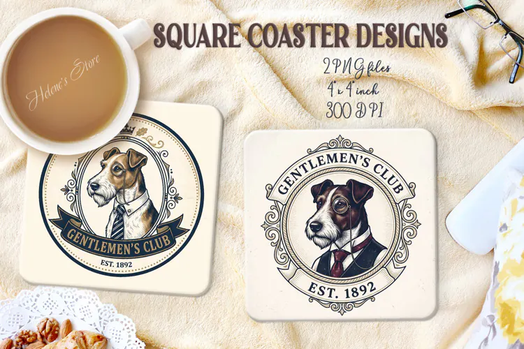 Gentlemen Dog square coasters sublimation design png