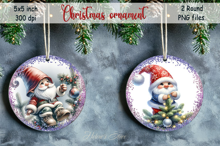 Christmas tree and gnome round ornament sublimation designs