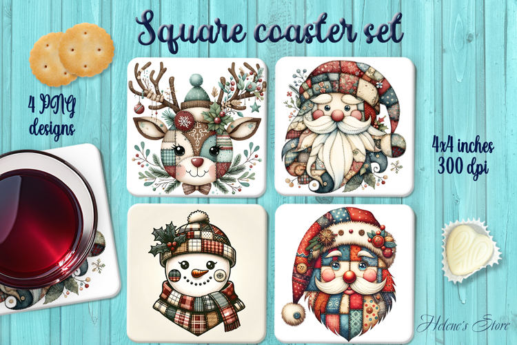 Rustic Christmas Patchwork square coasters wrap sublimation