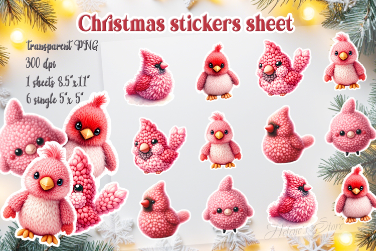 Christmas printables stickers sheet | Pink crochet yarn bird