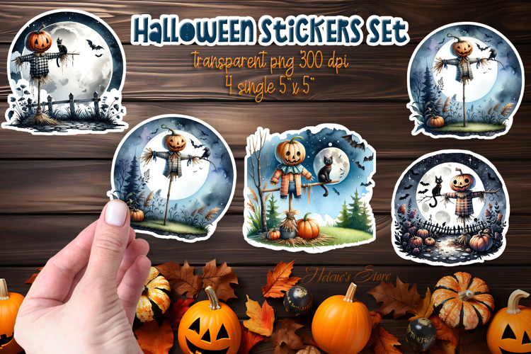 Halloween Scarecrow Stickers Printable design | Cute Spooky
