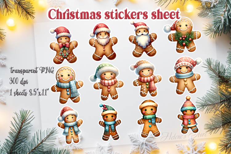 Christmas printables stickers sheet | Funny gingerbread man