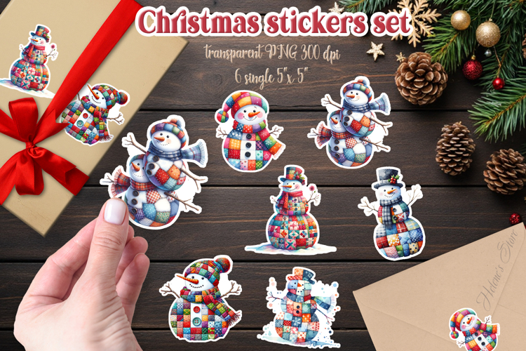 Christmas patchwork printables stickers | Cute snowman png