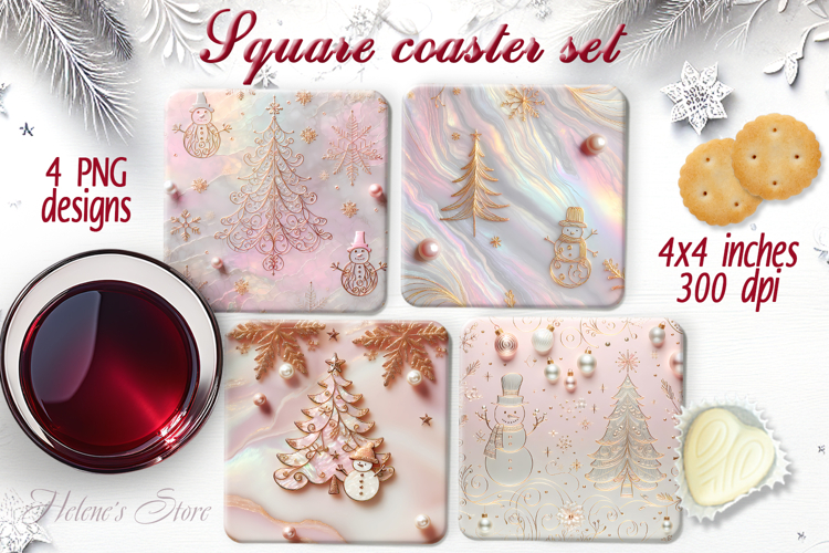 Gold Christmas tree square coaster sublimation designs png