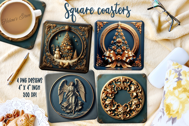 Vintage Christmas 3d pattern square coaster wrap sublimation