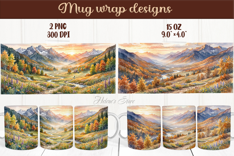 Mountains mug wrap sublimation | Mountains camping mug wrap