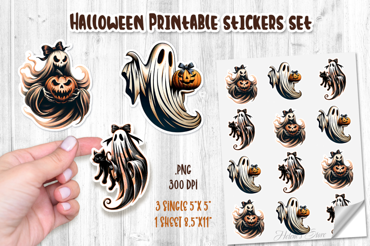 Halloween Ghost Stickers Printable design | Cute Spooky PNG