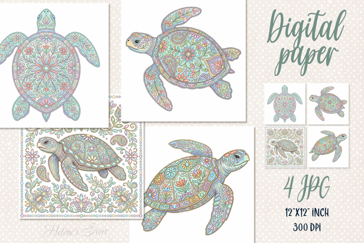Folk floral ocean tiles digital papers jpeg | Scrap booking
