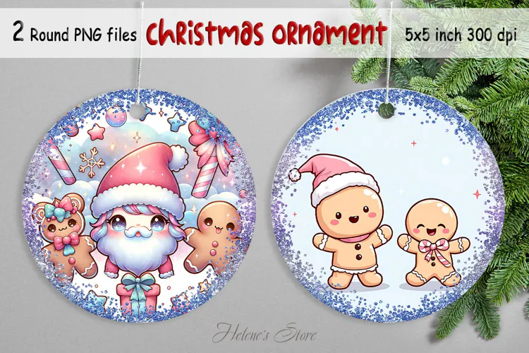Kawaii Santa Claus Christmas round ornament designs png