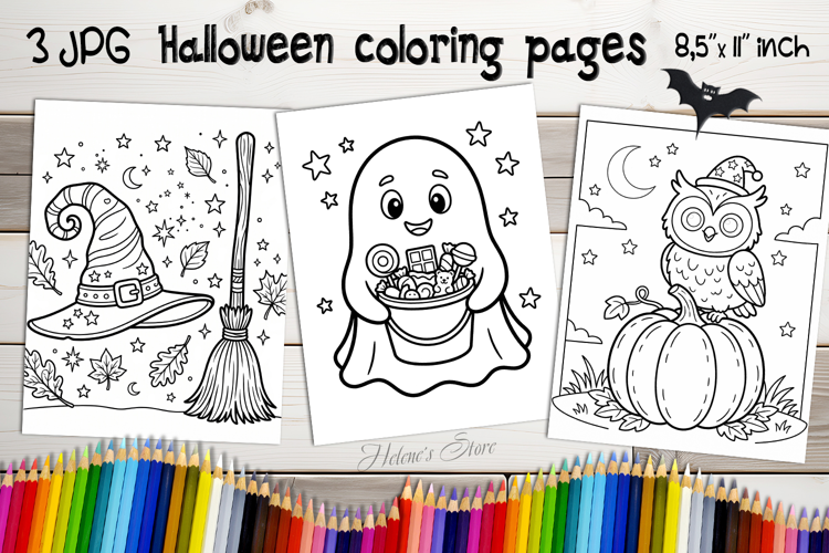 Cute Halloween Coloring Pages | Kids Coloring Book Print