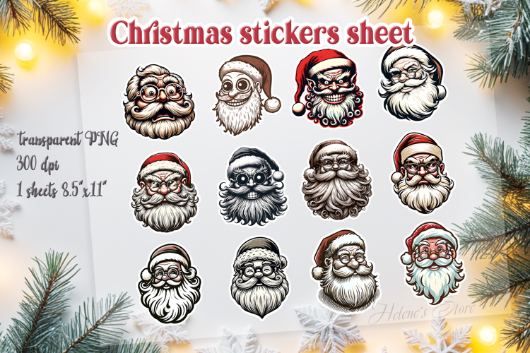 Christmas printables stickers sheet |Cute Santa Claus face