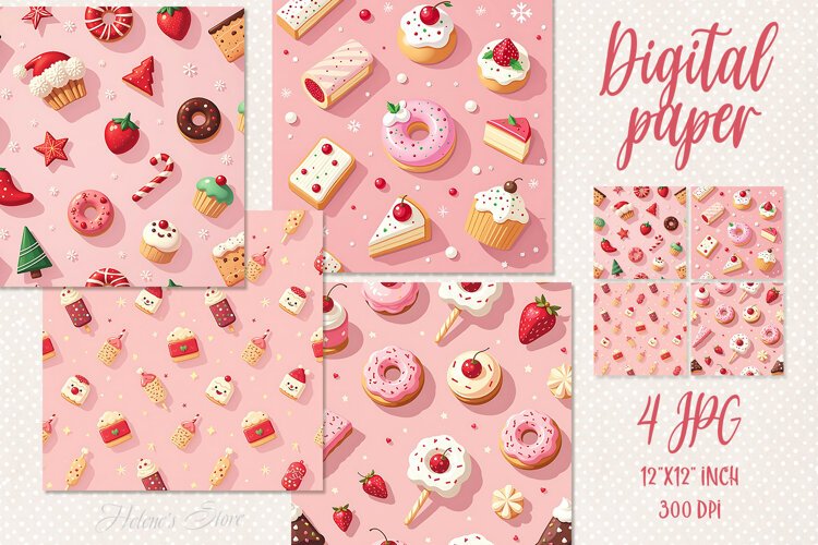 Christmas Sweets Pink Pattern digital papers scrapbooking example image 1