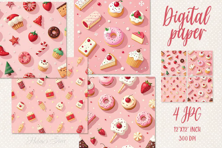 Christmas Sweets Pink Pattern digital papers scrapbooking