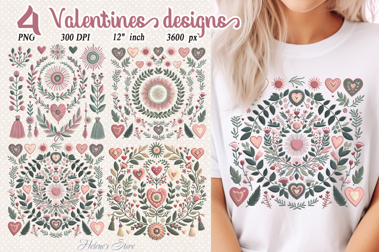 Boho Valentine hearts & flowers sublimation |Pastel clipart