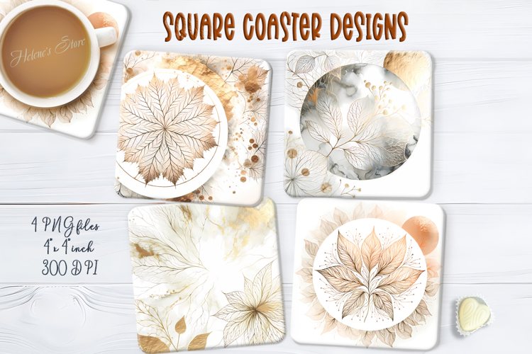 Gold autumn leaves square coasters design png