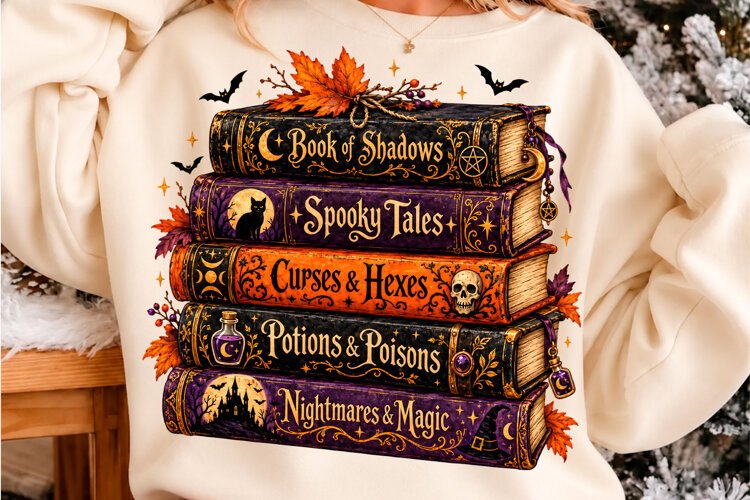 Spooky Halloween Witch Books Sublimation PNG example image 1