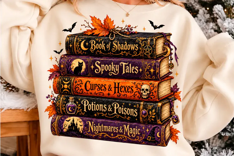 Spooky Halloween Witch Books Sublimation PNG